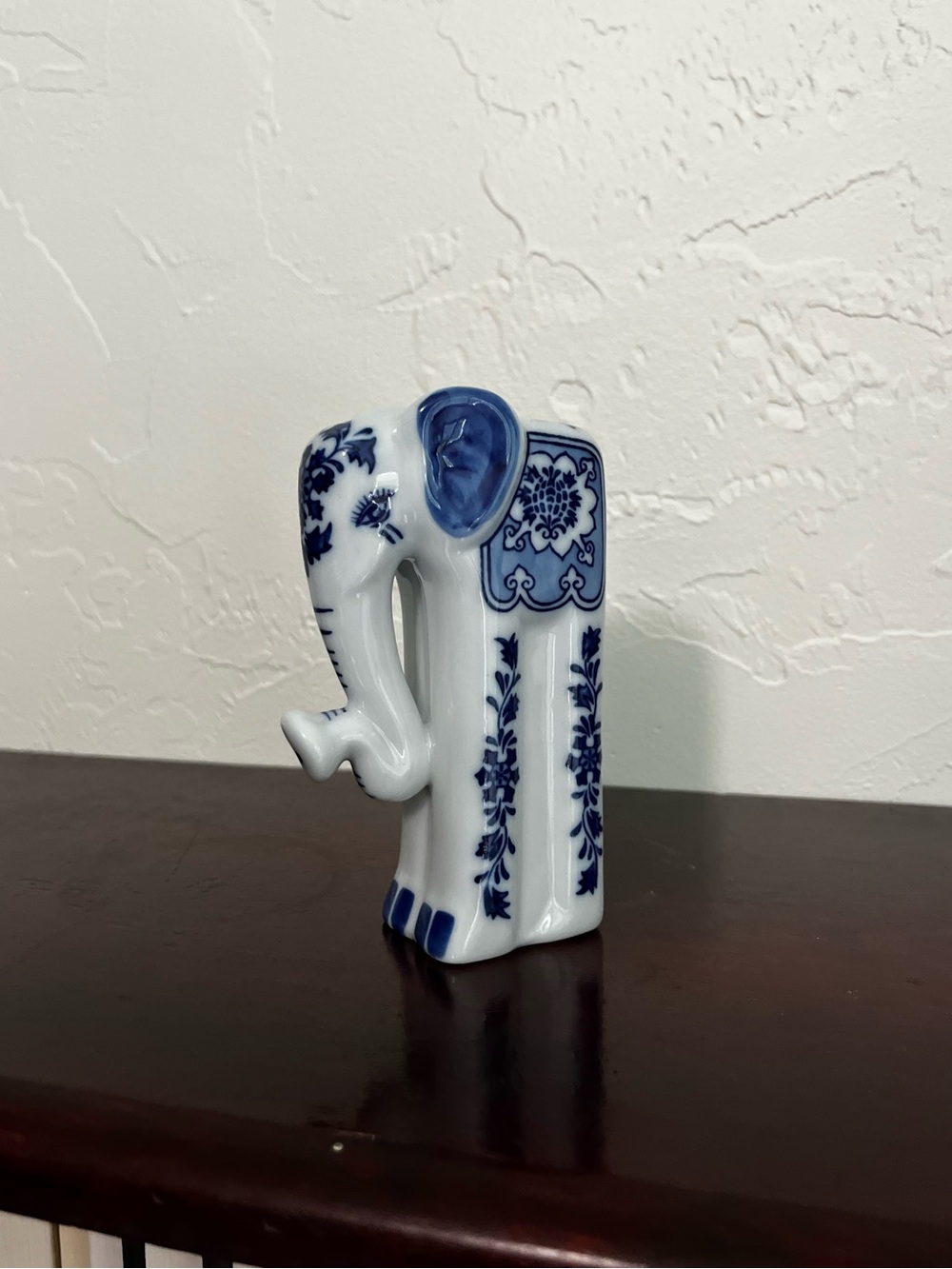 Blue and White Ceramic Elephant Figurine - Home Art